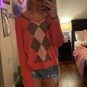 pink argyle sweater